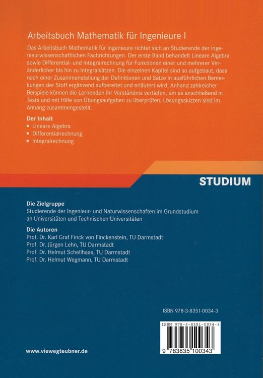 Produktbild: Arbeitsbuch Mathematik f&uuml;r Ingenieure, Band I