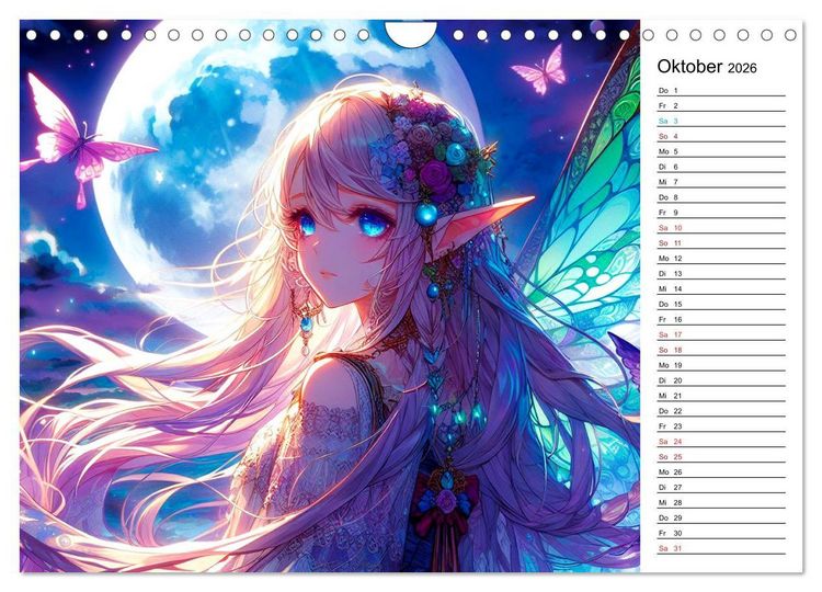 Produktbild: Bezaubernde Manga Elfen (Wandkalender 2026 DIN A4 quer), CALVENDO Monatskalender