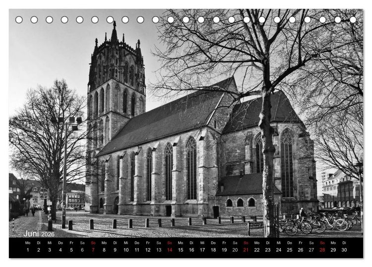 Produktbild: M&uuml;nster in schwarz-wei&szlig; gesehen (Tischkalender 2026 DIN A5 quer), CALVENDO Monatskalender