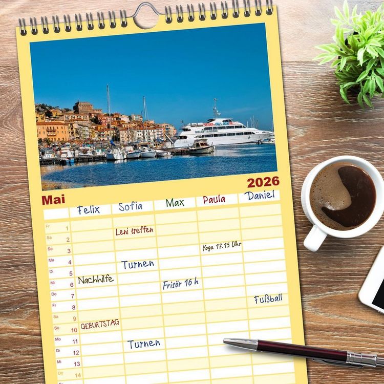 Produktbild: Familienplaner 2026 - Malcesine und Sirmione, Sch&ouml;nheiten am Gardasee mit 5 Spalten (Wandkalender, 21 x 45 cm) CALVENDO