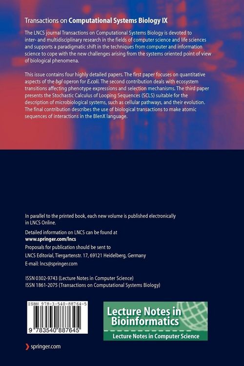 Produktbild: Transactions on Computational Systems Biology IX