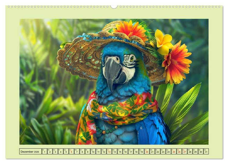 Produktbild: Papageien-Fashion. Farbenfroher Modestil im Dschungel (Wandkalender 2026 DIN A2 quer), CALVENDO Monatskalender
