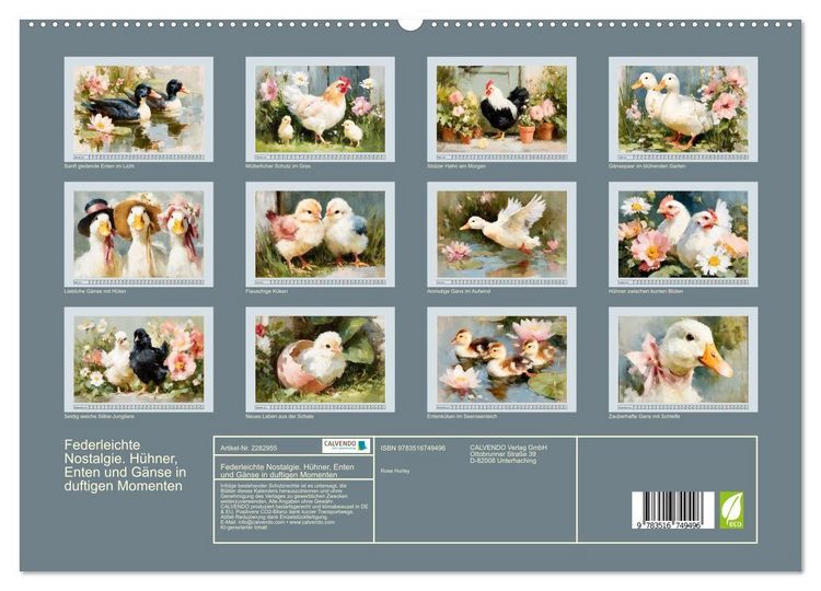 Produktbild: Federleichte Nostalgie. H&uuml;hner, Enten und G&auml;nse in duftigen Momenten (hochwertiger Premium Wandkalender 2027 DIN A2 quer), Kunstdruck in Hochglanz