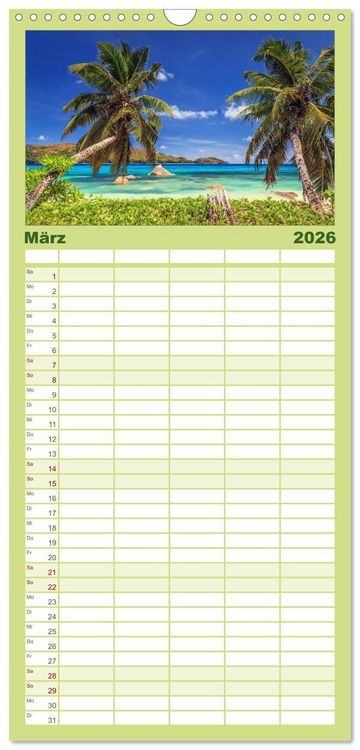 Produktbild: Familienplaner 2026 - Seychellen Traumstr&auml;nde im Paradies mit 5 Spalten (Wandkalender, 21 x 45 cm) CALVENDO