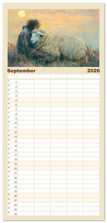 Produktbild: Familienplaner 2026 - Bei den Schafen - Malerische Reise mit 5 Spalten (Wandkalender, 21 x 45 cm) CALVENDO