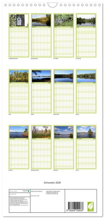 Produktbild: Familienplaner 2026 - Schweden 2026 mit 5 Spalten (Wandkalender, 21 x 45 cm) CALVENDO