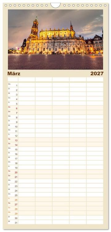 Produktbild: Familienplaner 2027 - Dresden und Elbsandsteingebirge mit 5 Spalten (Wandkalender, 21 x 45 cm) CALVENDO