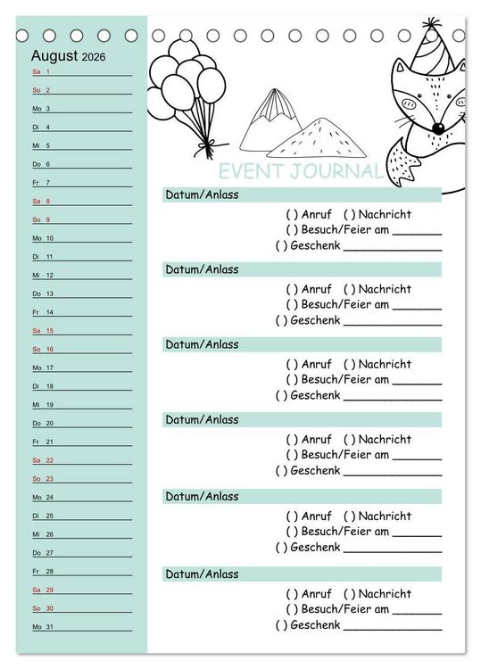 Produktbild: Geburtstagsplaner Doodle Tiere - F&uuml;r Termine, Geschenke, Eventdetails & mehr (Tischkalender 2026 DIN A5 hoch), CALVENDO Monatskalender