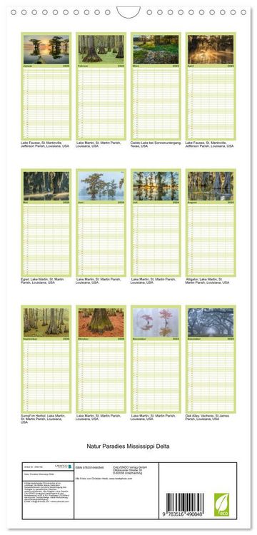 Produktbild: Familienplaner 2026 - Natur Paradies Mississippi Delta mit 5 Spalten (Wandkalender, 21 x 45 cm) CALVENDO