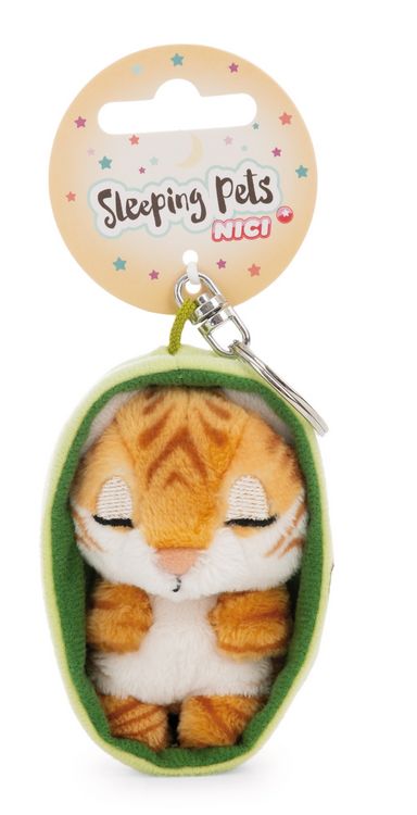 Produktbild: NICI - Schl&uuml;sselanh&auml;nger Sleeping Pets Tiger 8cm K&ouml;rbchen hellgr&uuml;n an Header Karte