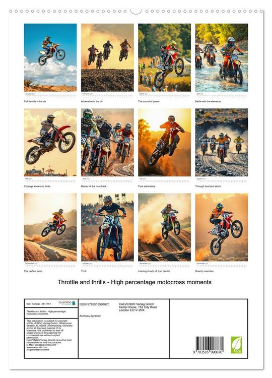 Produktbild: Throttle and thrills - High percentage motocross moments (High Quality Premium Wall Calendar 2027 DIN A2 portrait),CALVENDO 12 Month Wall Calendar