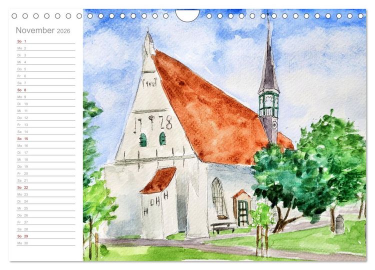 Produktbild: B&uuml;sum Aquarelle - Liebevolle Impressionen des beliebten Nordseebads (Wandkalender 2026 DIN A4 quer), CALVENDO Monatskalender