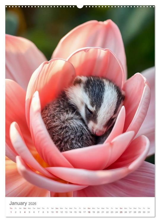 Produktbild: Forest babies asleep in flowers (Wall Calendar 2026 DIN A2 portrait), CALVENDO 12 Month Wall Calendar