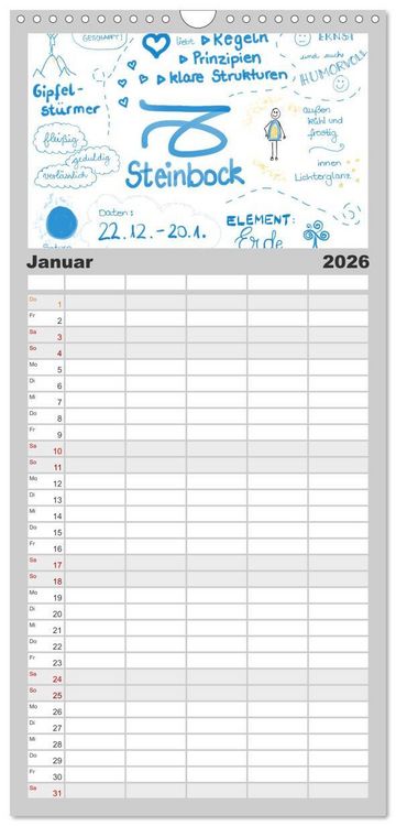Produktbild: Familienplaner 2026 - Sternzeichen-Kalender mit 5 Spalten (Wandkalender, 21 x 45 cm) CALVENDO