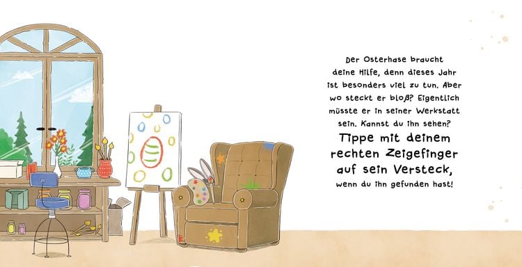 Produktbild: Such den Osterhasen. Ein Oster-Mitmachbuch. Zum Sch&uuml;tteln, Schaukeln, Pusten, Klopfen und sehen, was dann passiert. Von 2 bis 4 Jahren