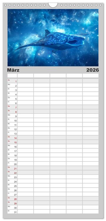 Produktbild: Familienplaner 2026 - Tiere im Weltraum mit 5 Spalten (Wandkalender, 21 x 45 cm) CALVENDO