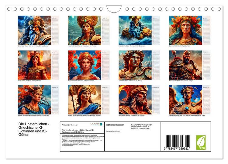 Produktbild: Die Unsterblichen - Griechische KI-G&ouml;ttinnen und KI-G&ouml;tter (Wandkalender 2026 DIN A4 quer), CALVENDO Monatskalender