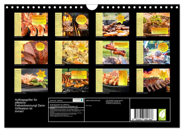 Produktbild: Auftragsgriller f&uuml;r effektive Fettverbrennung! Denn Grillsaison ist immer! (Wandkalender 2026 DIN A4 quer), CALVENDO Monatskalender