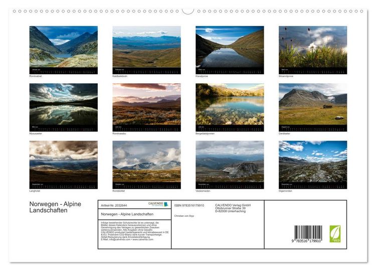 Produktbild: Norwegen - Alpine Landschaften (hochwertiger Premium Wandkalender 2026 DIN A2 quer), Kunstdruck in Hochglanz