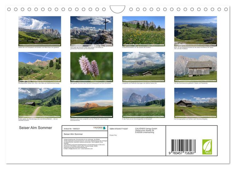 Produktbild: Seiser Alm Sommer (Wandkalender 2026 DIN A4 quer), CALVENDO Monatskalender