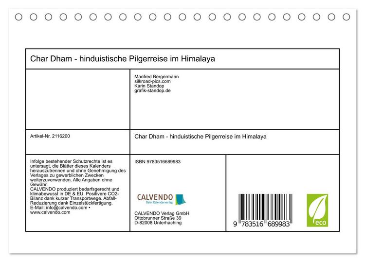 Produktbild: Char Dham - hinduistische Pilgerreise im Himalaya (Tischkalender 2026 DIN A5 quer), CALVENDO Monatskalender