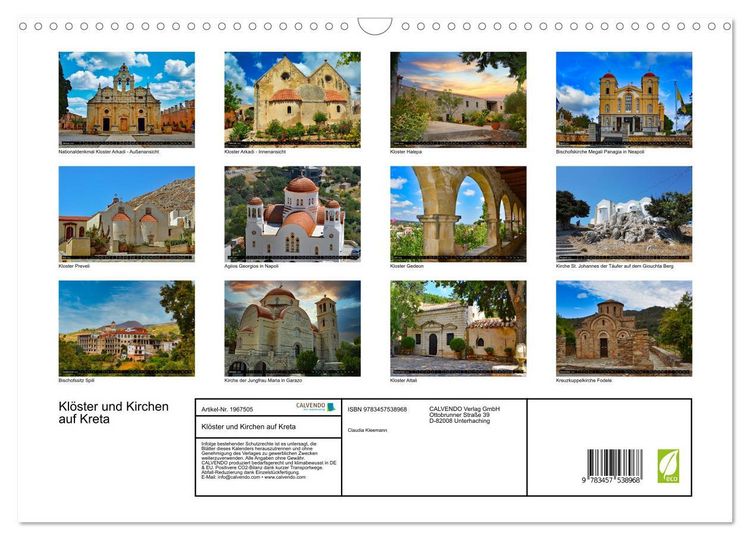 Produktbild: Kl&ouml;ster und Kirchen auf Kreta (Wandkalender 2026 DIN A3 quer), CALVENDO Monatskalender