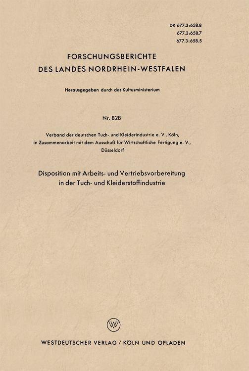 Produktbild: Disposition mit Arbeits- und Vertriebsvorbereitung in der Tuch- und Kleiderstoffindustrie