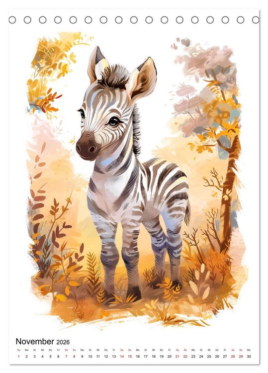 Produktbild: Afrikas Tiere - Illustriert in Wasserfarben (Tischkalender 2026 DIN A5 hoch), CALVENDO Monatskalender
