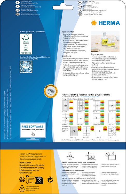 Produktbild: HERMA Special Etiketten neonfarbig