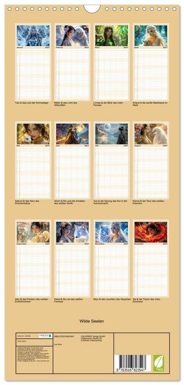 Produktbild: Familienplaner 2027 - Wilde Seelen mit 5 Spalten (Wandkalender, 21 x 45 cm) CALVENDO