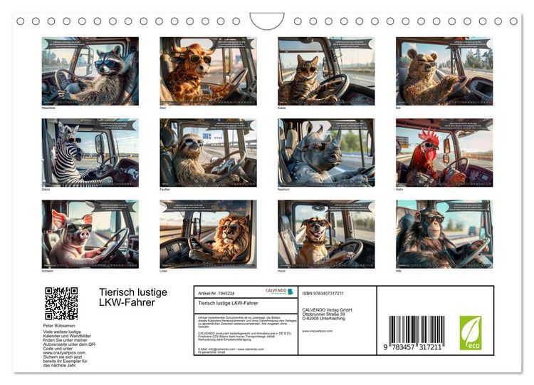 Produktbild: Tierisch lustige LKW-Fahrer (Wandkalender 2026 DIN A4 quer), CALVENDO Monatskalender