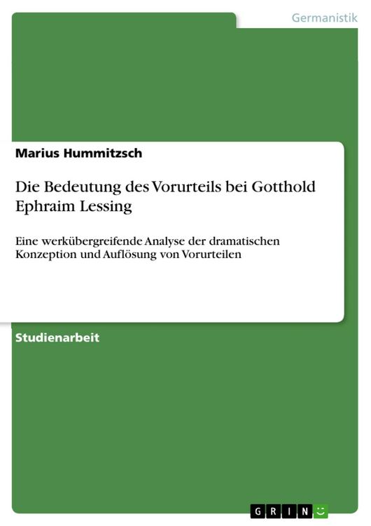 Produktbild: Die Bedeutung des Vorurteils bei Gotthold Ephraim Lessing