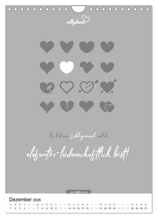 Produktbild: vollgeherzt: Lieblingsmensch-Kalender - Der Wandkalender als Geschenk f&uuml;r ganz besondere Menschen (Wandkalender 2026 DIN A4 hoch), CALVENDO Monatskalender