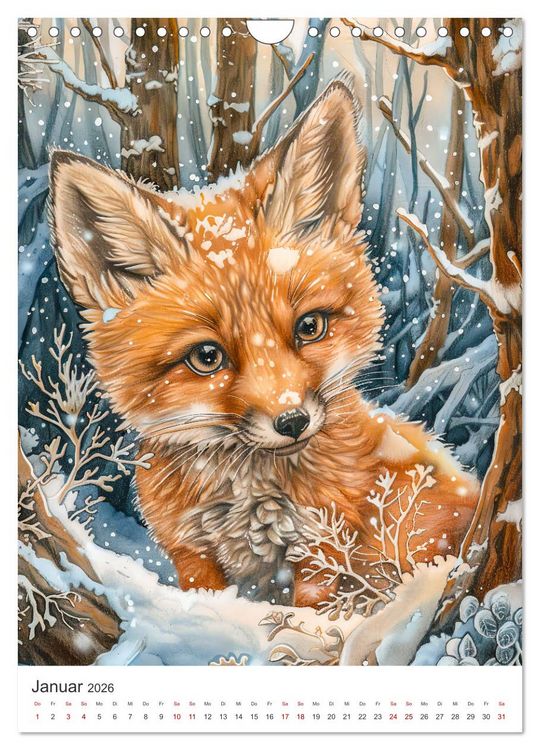 Produktbild: Tierkinder - Niedliche illustrierte Wildtiere in Wald und Flur (Wandkalender 2026 DIN A4 hoch), CALVENDO Monatskalender