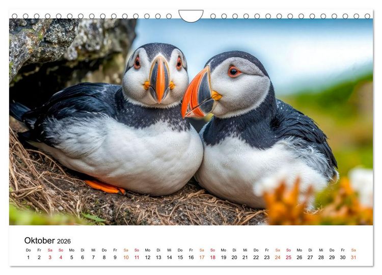 Produktbild: Papageitaucher - Freche Komiker auf Fels und Welle (Wandkalender 2026 DIN A4 quer), CALVENDO Monatskalender