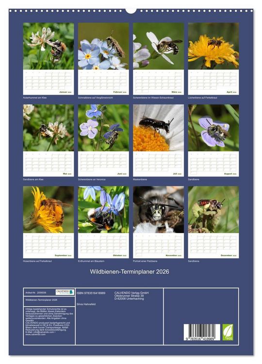 Produktbild: Wildbienen-Terminplaner 2026 (hochwertiger Premium Wandkalender 2026 DIN A2 hoch), Kunstdruck in Hochglanz