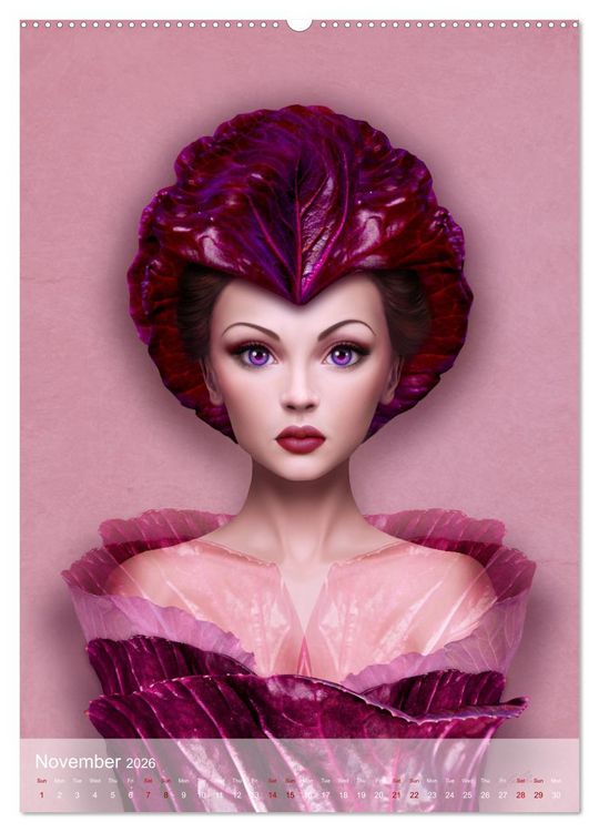 Produktbild: Food Fashion - surreal women's portraits with fruit and vegetable (High Quality Premium Wall Calendar 2026 DIN A2 portrait),CALVENDO 12 Month Wall Calendar