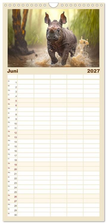 Produktbild: Familienplaner 2027 - Tierkinder beim Baden mit 5 Spalten (Wandkalender, 21 x 45 cm) CALVENDO