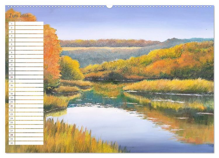 Produktbild: Gemalte Herbsttr&auml;ume - Eine malerische Reise in bunte Herbstlandschaften (Wandkalender 2026 DIN A2 quer), CALVENDO Monatskalender