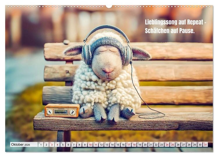Produktbild: Schlaf gut, mein Schaf - Spruchkalender mit lustigen Schaf-Bildern (hochwertiger Premium Wandkalender 2026 DIN A2 quer), Kunstdruck in Hochglanz