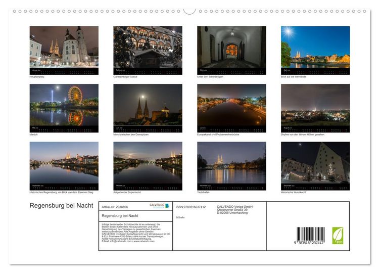 Produktbild: Regensburg bei Nacht (hochwertiger Premium Wandkalender 2026 DIN A2 quer), Kunstdruck in Hochglanz