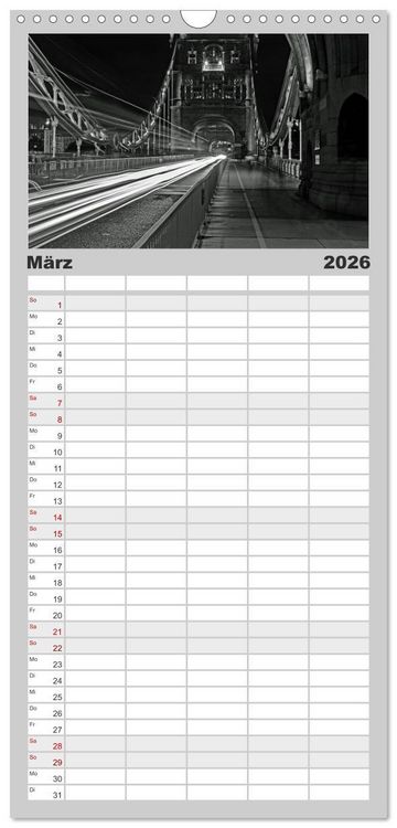 Produktbild: Familienplaner 2026 - London in Schwarz-Wei&szlig; mit 5 Spalten (Wandkalender, 21 x 45 cm) CALVENDO