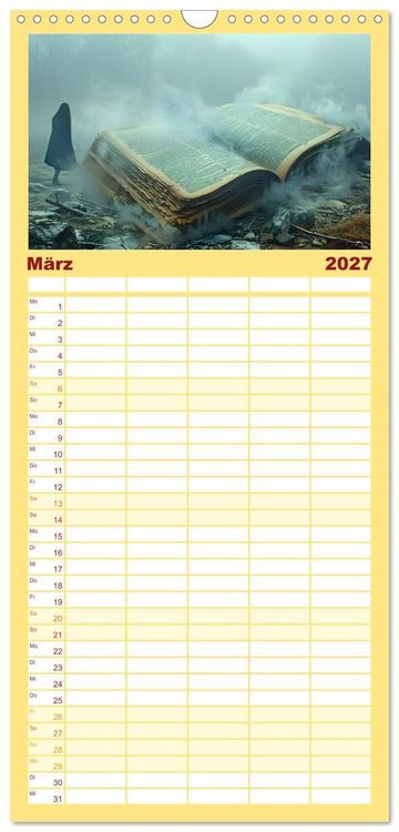 Produktbild: Familienplaner 2027 - Welten zwischen den Zeilen - B&uuml;cher, die Tr&auml;ume wecken mit 5 Spalten (Wandkalender, 21 x 45 cm) CALVENDO