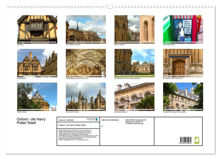 Produktbild: Oxford - die Harry Potter Stadt (Wandkalender 2026 DIN A2 quer), CALVENDO Monatskalender