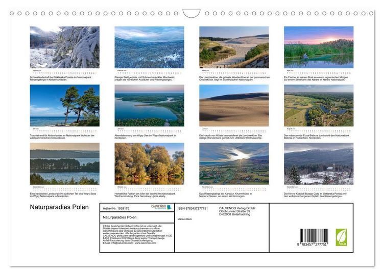 Produktbild: Naturparadies Polen (Wandkalender 2026 DIN A3 quer), CALVENDO Monatskalender