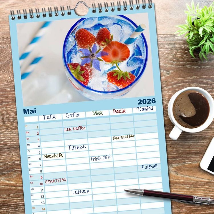 Produktbild: Familienplaner 2026 - Frisches Aromawasser mit 5 Spalten (Wandkalender, 21 x 45 cm) CALVENDO