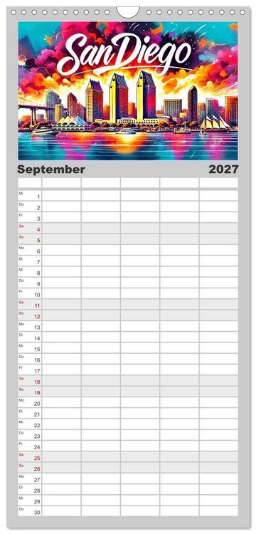 Produktbild: Familienplaner 2027 - Stadtansichten der USA in Tusche mit 5 Spalten (Wandkalender, 21 x 45 cm) CALVENDO