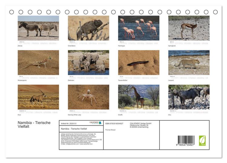 Produktbild: Namibia - Tierische Vielfalt (Tischkalender 2026 DIN A5 quer), CALVENDO Monatskalender