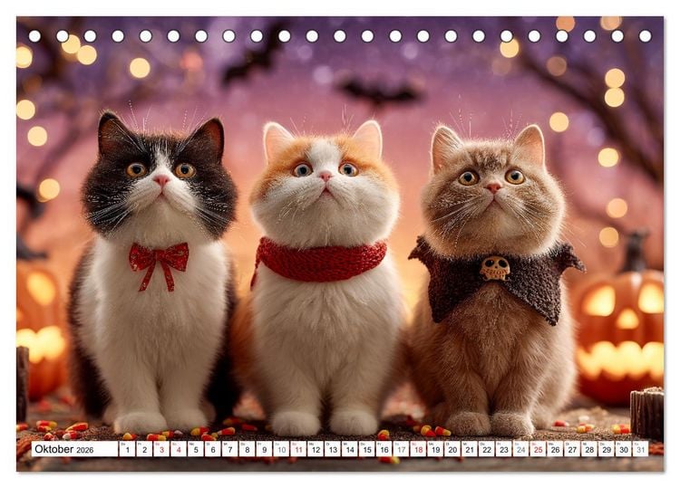 Produktbild: Katzenkalender - S&uuml;&szlig;e Katzen begleiten dich durch alle Jahreszeiten (Tischkalender 2026 DIN A5 quer), CALVENDO Monatskalender