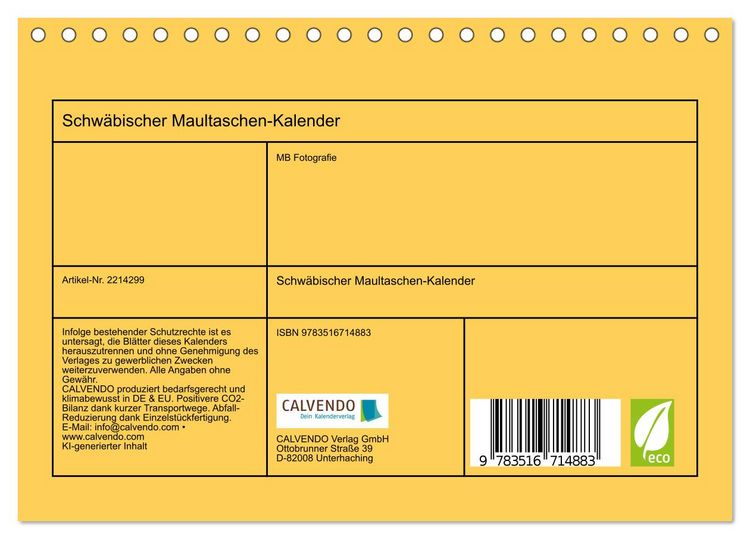Produktbild: Schw&auml;bischer Maultaschen-Kalender (Tischkalender 2026 DIN A5 quer), CALVENDO Monatskalender